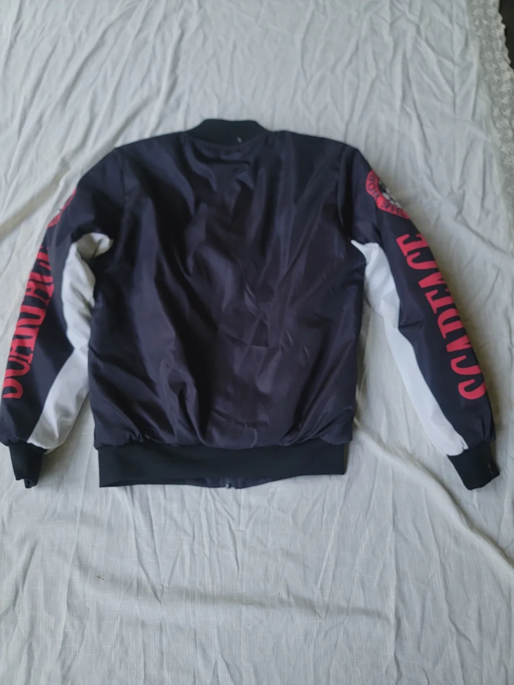 Reason SCARFACE  Black Red Nostalgic Bomber Racer Stripe Bomber Jacket Nwt S